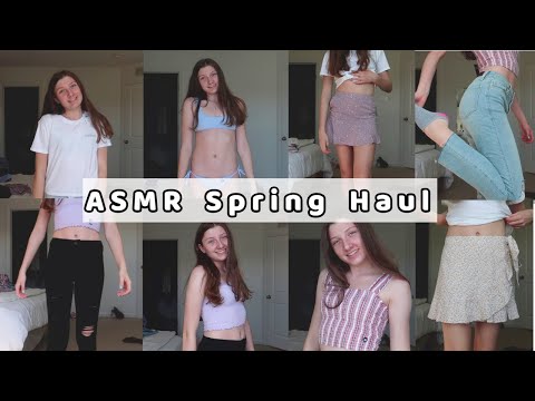 ASMR spring try on haul (whispering and fabric sounds)