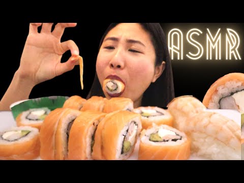 ASMR SUSHI BIG BITE 🍣 Ajinomoto SOUP SLURP! BIG GULP No talking w/ Subtitles