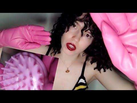 ASMR leather gloves sounds and rubber massage roller sounds before sleep