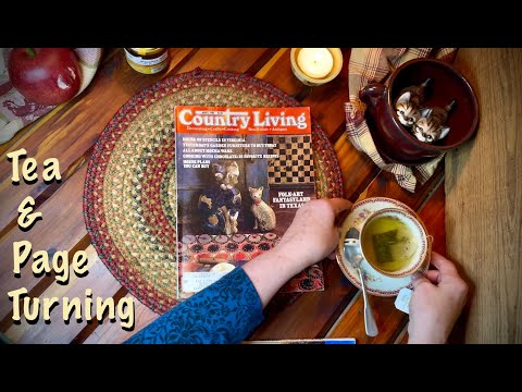 ASMR Vintage Country Living! (No talking) Page turning of 1980's magazine. Page turning~Drinking tea