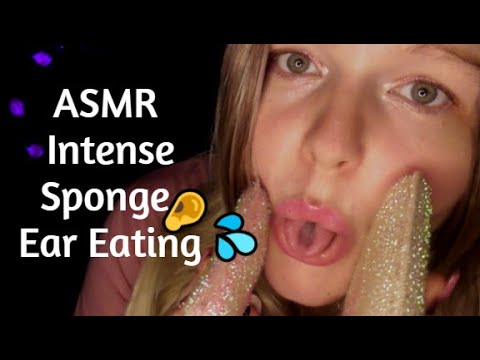 ASMR | INTENSE Rough Sponge Ear Eating👂💦 Mouth Sounds (No Talking)