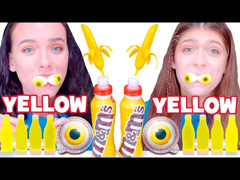 ASMR Yellow Food Jelly Bananas, Gummy Eyeballs, Wax Bottles Mukbang