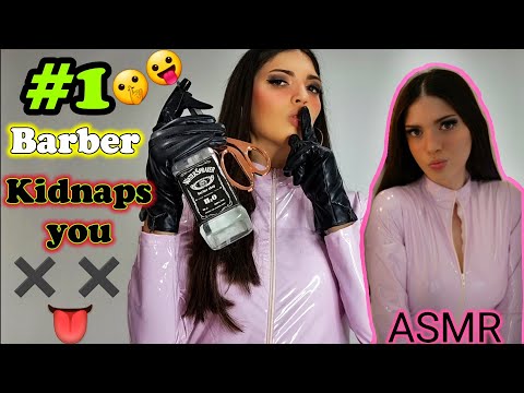 ASMR Barbershop Girl with Latex CatSuit Kidnaps you and Gives You a "Nice" Hair Cut (Leather Gloves)