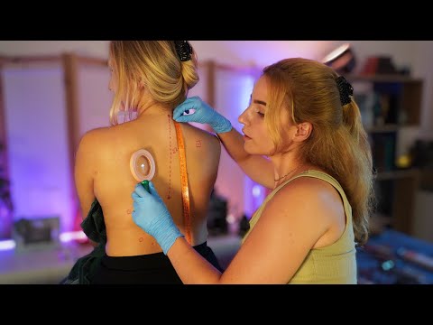 ASMR 'unintentional' Chiropractic Back Skin Pulling and Examination with Drawing | real person ASMR