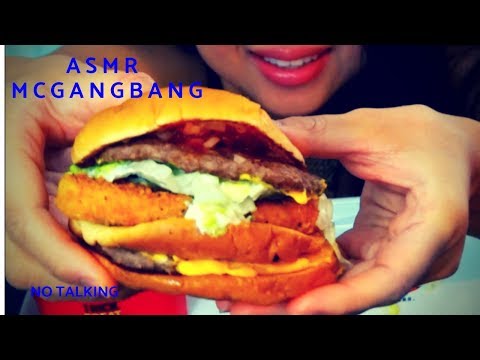 ASMR First time eating McDonalds McGangbang Burger 🍔 McDouble + McChicken Burger! No talking 멐방