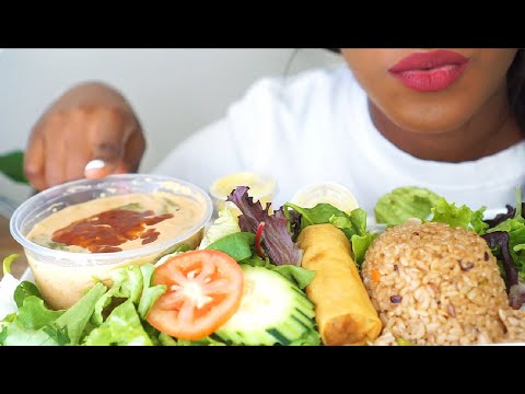 ASMR Eating: VEGAN THAI FOOD (Spicy Red Curry, Vegan Chicken, Fried Rice, Spring Roll) *Whispering