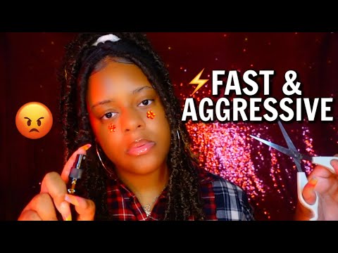 ASMR ✨✂️⚡FAST & AGGRESSIVE HAIRCUT & STYLE ROLEPLAY ⚡💇🏾‍♀️✂️ (LAYERED FAST TRIGGERS 🤤)