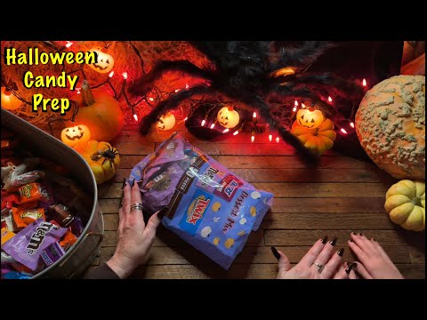 ASMR Halloween Joy! (Whispered) Opening candy with my granddaughter/crackling fire & critter sounds.