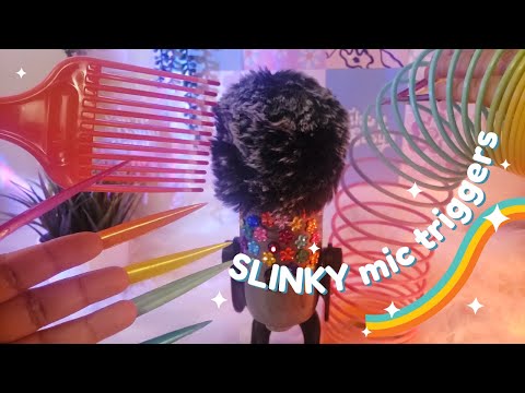 ASMR Slinky Mic Triggers, Slinky Scratching, XXL Nails, Combing, Spoolie Brushing on Slinky, etc