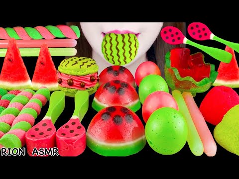 【ASMR】WATERMELON DESSERTS🍉 MACAROON,CHOCOLATE SPOON,PLANET GUMMY MUKBANG 먹방 EATING SOUNDS