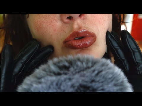 asmr close up leather gloves, eating sounds and mouth sounds