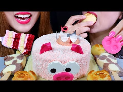 ASMR RED VELVET CAKE, PANDA ICE CREAM, STRAWBERRY MOONCAKE 리얼사운드 먹방 | Kim&Liz ASMR