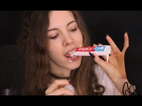 ASMR - Eating My Toothpaste Tube, Mouth Sounds, Mic Brushing ... [ TESTING NEW MICS ]