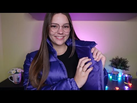 ASMR Fabric Scratching - Purple Down Jacket (Whispering)
