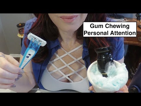 ASMR Gum Chewing Men's Shave Role Play.  Personal Attention. Whispered