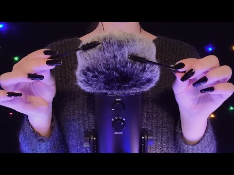 ASMR - Microphone Brushing With Spoolie Brushes (Fluffy Windscreen) [No Talking]