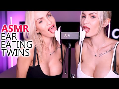 ASMR Ear Eating Twins 👩👅 - Intense double Mouth Sounds & Ear Licking