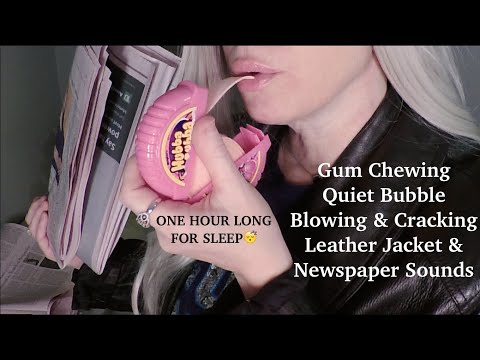 1 Hour ASMR Bubble Gum, Leather Sounds, Newspaper Crinkling for Sleep & Background Sounds No Talking