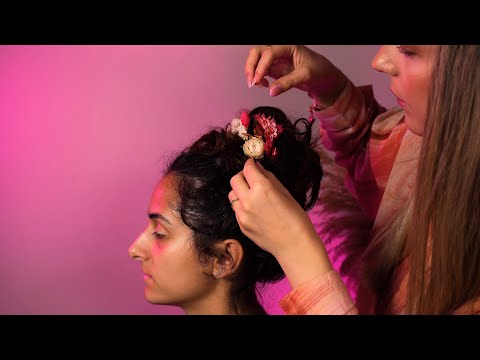ASMR Perfectionist Flower Hair Styling | curling, jewellery fixing, finishing touches