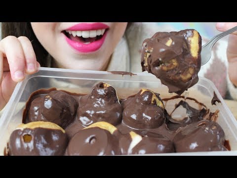 ASMR STICKY CHOCOLATE PROFITEROLES (Cream Puffs) + FRENCH MACARONS (Eating Sounds) No Talking