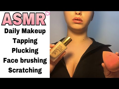 ASMR| Daily Makeup | Tapping, Plucking, Face Brushing & Scratching 💞😻