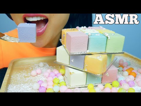 ASMR PASTEL RAINBOW RUBIK'S CAKE (EATING SOUNDS) NO TALKING | SASS-ASMR