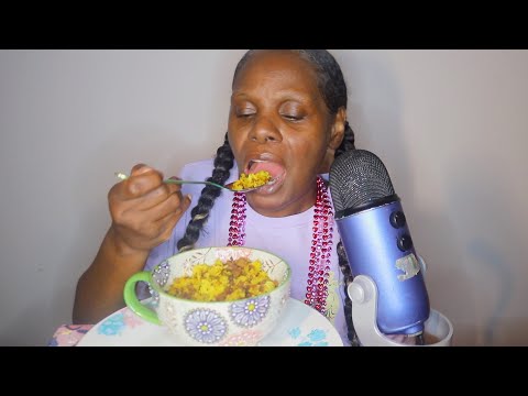 Yellow Rice With Veggie Meat ASMR Eating Sounds