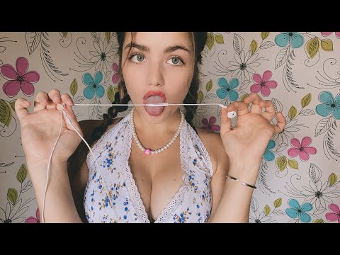 ASMR / licking micro (iPhone) with a cotton swab, pleasant whispering and brushing АСМР