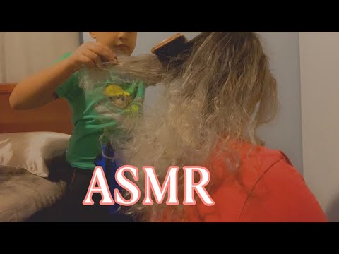 ASMR|  🎧 Little brother gives me a scalp massage & hair brushing, some hair playing- sounds for 😴