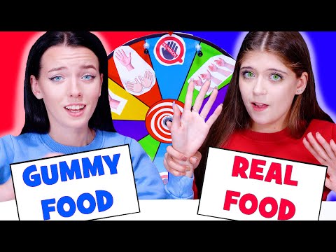ASMR GUMMY FOOD VS REAL FOOD AND MYSTERY WHEEL (One Hand, Two Hands, No Hands)