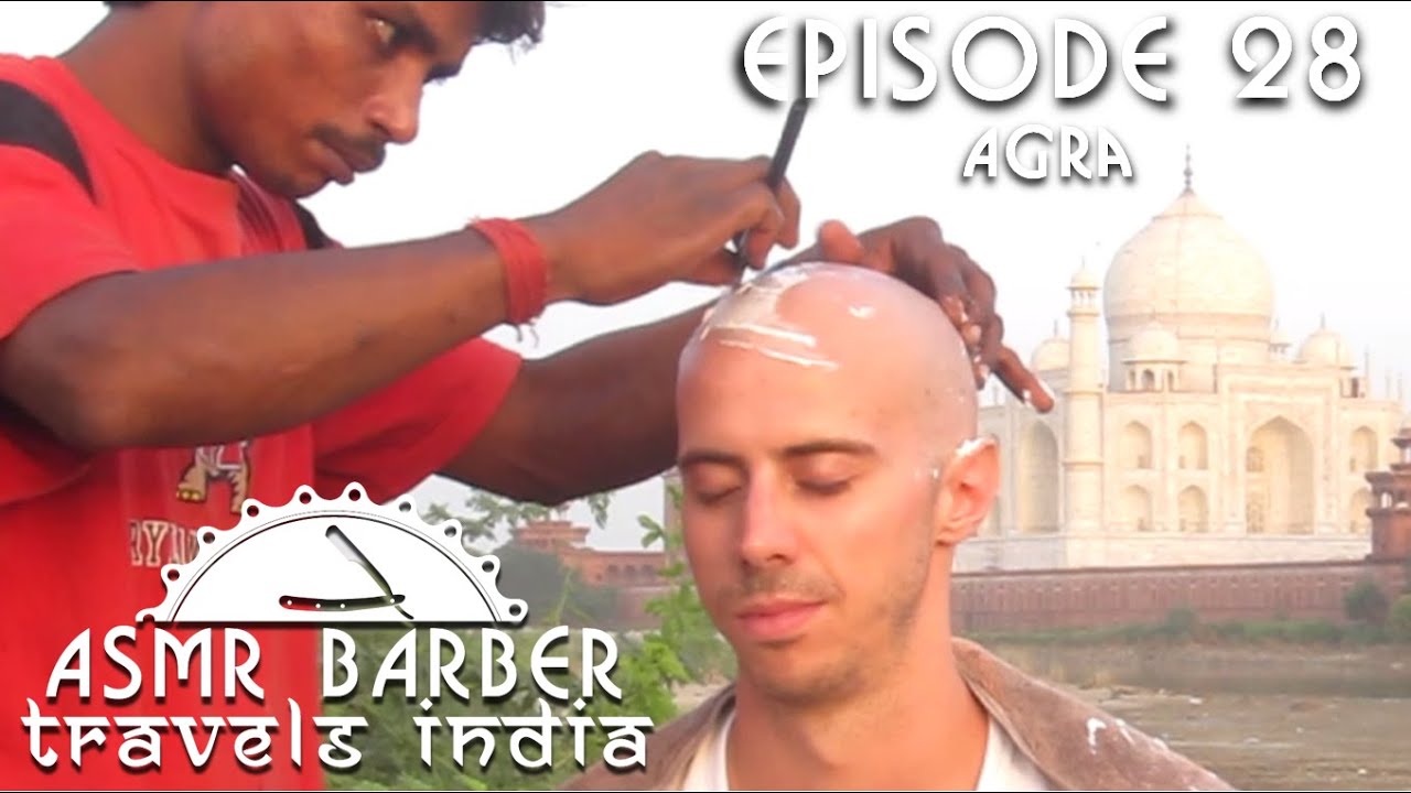 Indian Street Barber Face and Head Shave at Taj Mahal - ASMR intentional