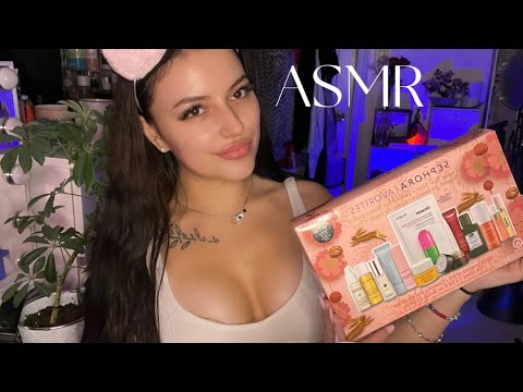 ASMR ~ sephora skincare unboxing & application *so glowy* (whispering, tapping, personal attention)