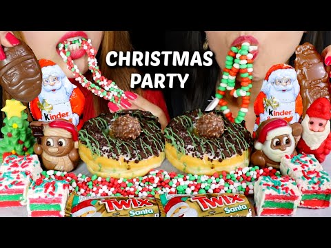 ASMR CHRISTMAS PARTY (Nerds Rope, Kinder Chocolate, Cake Bites, Donut, Twix) 먹방 | Kim&Liz ASMR