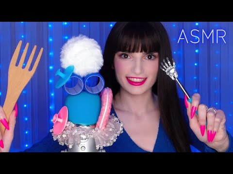 ASMR Mic Scratching - Brain Massage with DIFFERENT Objects on the Mic 💙 No Talking for Sleep 😴 4K