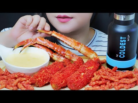 ASMR COOKING FRIED KING CRAB LEGS WITH HOT CHEETOS AND CHEESE SAUCE EATING SOUNDS | LINH-ASMR
