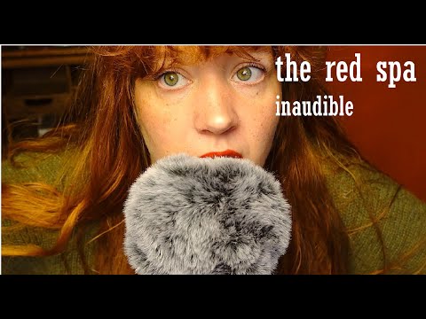 ASMR inaudible whispers and scratching fluffy mic ( intense mouth sounds, close up)