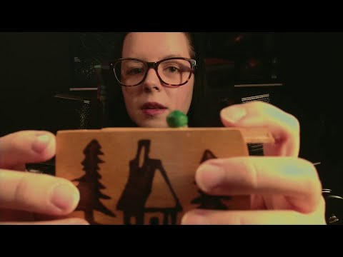 ASMR mystery wooden box, ear to ear whispering ramble (inaudible), wood sounds, tapping, scratching