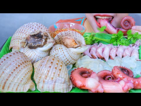 ASMR SEAFOOD PLATTER( SQUID TENTACLE ,JELLYFISH ,EGGS SQUID , PAPER SNAIL )EATING SOUNDS | LINH-ASMR
