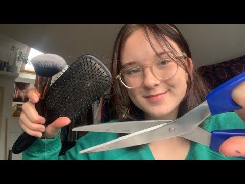 ASMR Fast chaotic unpredictable personal attention // spit painting, haircut, fabric sounds