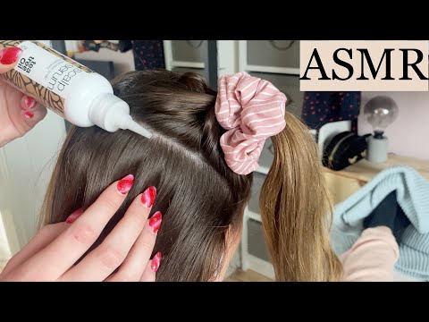 ASMR | Up-close & satisfying scalp treatment 💗 hair play, sectioning, hair brushing, no talking
