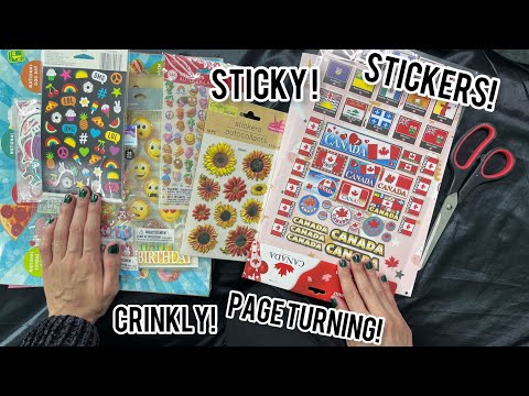 ASMR Sticker Peeling ' STICKY sounds' - Crinkle Sounds, Whisper, Sticky Stickers Page Turning