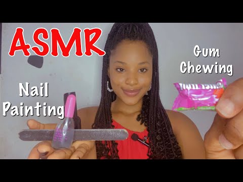 ASMR Gum Chewing | Nail Painting