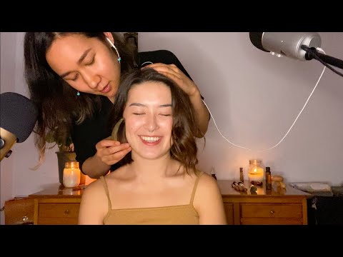 [ASMR] Real Person Scalp Massage & Hairplay + Gua Sha Neck & Shoulder Massage (Soft spoken)