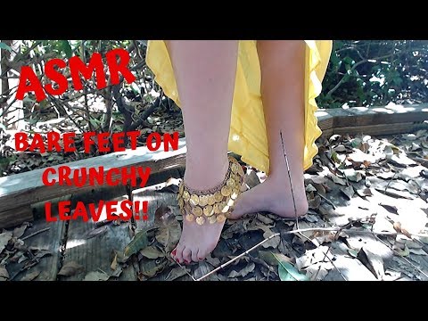 ASMR BARE FEET walking on CRUNCHY LEAVES + COIN ANKLET!! (Request)