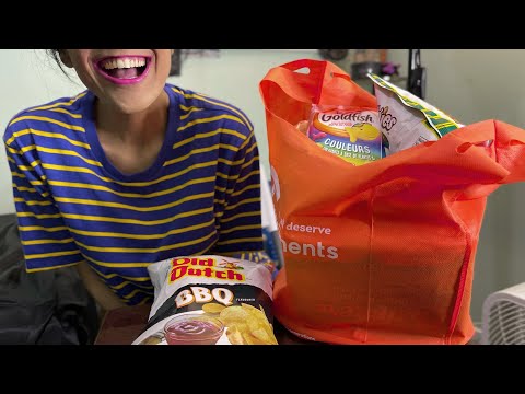 ASMR Grocery Haul ! Eating & Whisper Cheap / Discount Grocery! (Eating Sounds Whisper) Eat with Me!