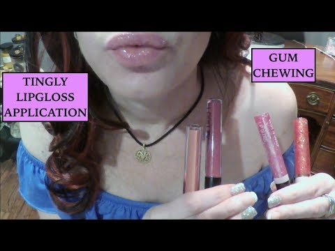 ASMR Lipgloss Application & Close Whisper with Gum Chewing