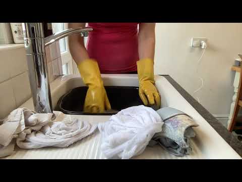 ASMR Mummy Hand Washing Bras Wearing VGO Unlined Household Rubber Gloves Relaxing Sounds