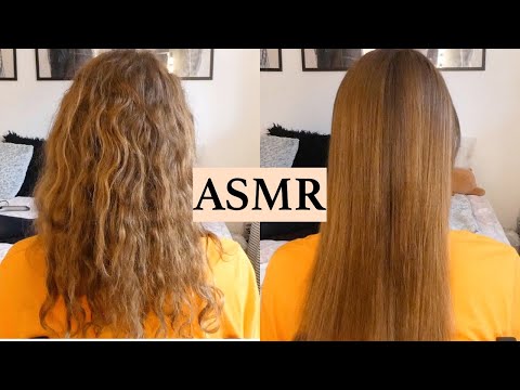 ASMR HAIR TRANSFORMATION - CURLY TO STRAIGHT (hair play, straightening, brushing, no talking)
