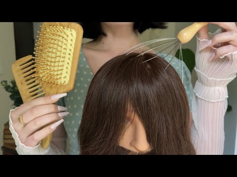 asmr scalp massage + examination on mannequin head (long nails, hairplay)