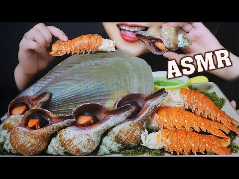 ASMR SEAFOOD BOIL PLATTER(PEN SHELL , RED SNAIL, LOBSTER TAIL , SEAGRAPES) EATING SOUNDS | LINH-ASMR